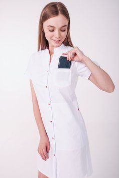 Медицинский халат Невада, белый/красный, к/р 31055 фото